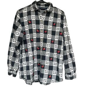 Donnkenny Shirt Womens Medium Black White Plaid Sacred Heart Embroidered Cotton